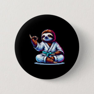 Karate Sloth Embracing Calm Serenity Button