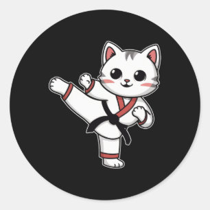 Karate Taekwondo Funny Cat Jiu Jitsu Girls Runder Aufkleber