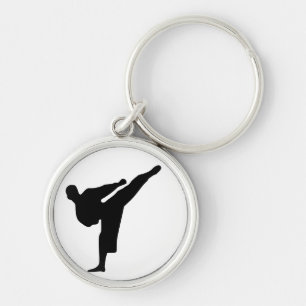 Karate-/Taekwondo-Tritt-Silhouette-runder Schlüsselanhänger