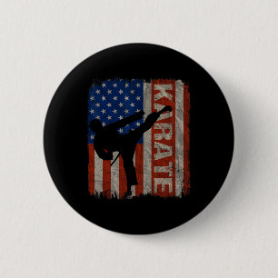 Karate Taekwondo USA Amerikanische Flagge Vintage  Button