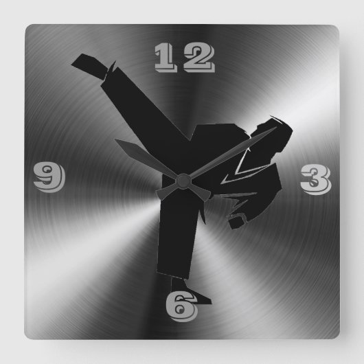 Karate Tic Toc Quadratische Wanduhr (Vorderseite)