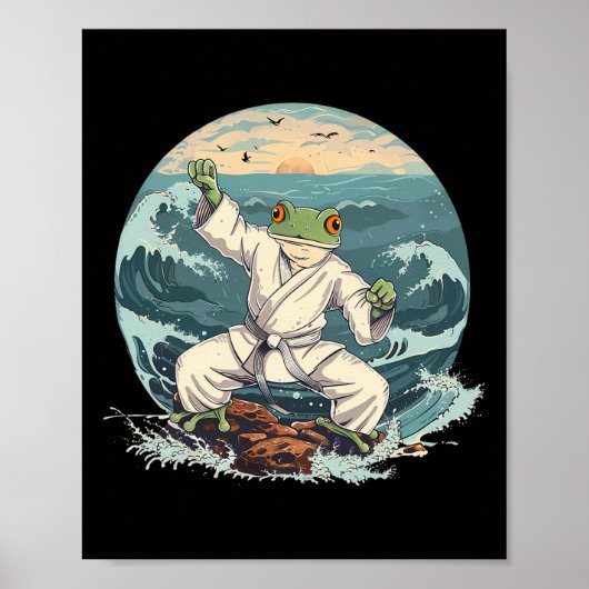 Karate Toad Taekwondo Strand Sonnenuntergang Kampf Poster (Vorne)