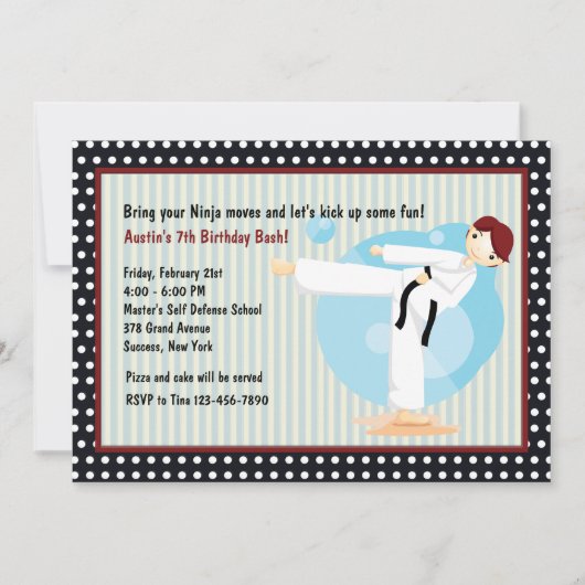 Karate-Tritt-Geburtstags-Party Einladung (Vorderseite)