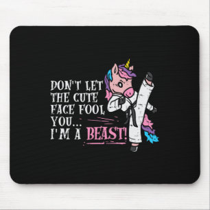 Karate Unicorn Niedliches Gesicht Bestie Taekwondo Mousepad