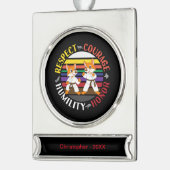 Karate-Werte - Niedliche Sparring-Fox-Silhouetten Banner-Ornament Silber (Links)