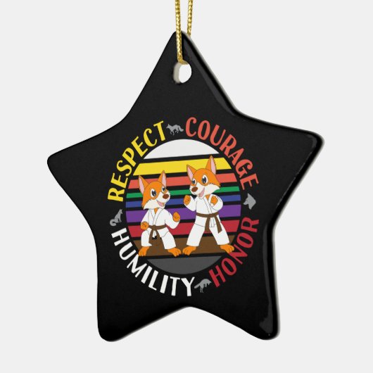 Karate-Werte - Niedliche Sparring-Fox-Silhouetten Keramik Ornament (Links)