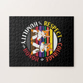 Karate-Werte - Niedliche Sparring-Fox-Silhouetten Puzzle (Horizontal)