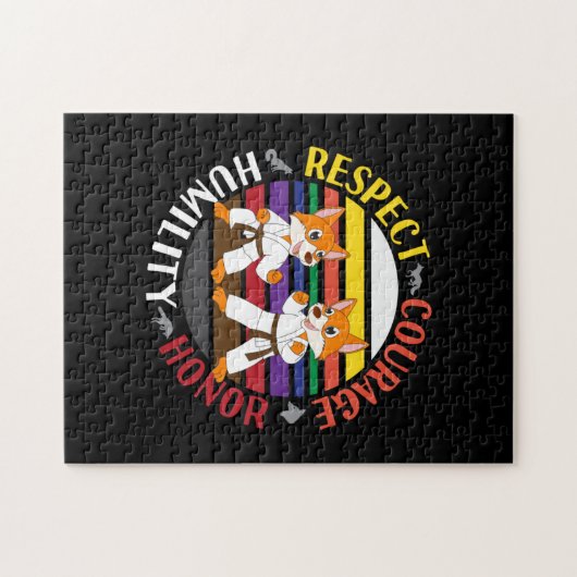 Karate-Werte - Niedliche Sparring-Fox-Silhouetten Puzzle (Horizontal)