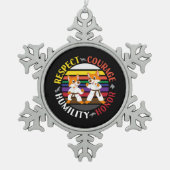 Karate-Werte - Niedliche Sparring-Fox-Silhouetten Schneeflocken Zinn-Ornament (Vorderseite)