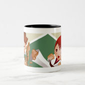 Karatejunge halten hölzern mit anderen, die es zweifarbige tasse (Mittel)