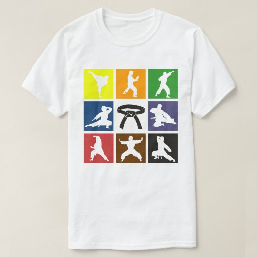 Karateka Silhouette Pop Kunst, Dichtung und Musik T-Shirt (Design vorne)