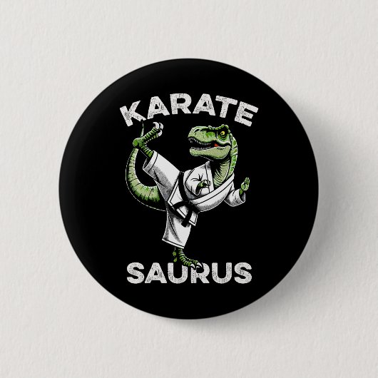 Karatesaurus T-rex Karate Dino Funny Dinosaur Mart Button (Vorderseite)