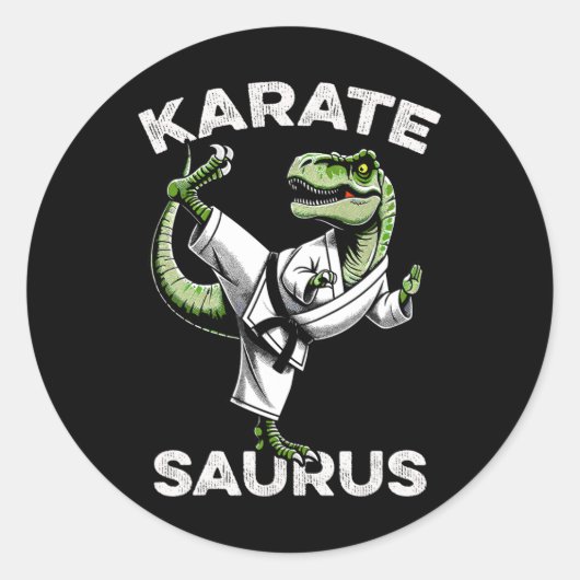 Karatesaurus T-rex Karate Dino Funny Dinosaur Mart Runder Aufkleber (Vorderseite)
