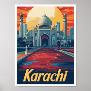 Karatschi Pakistan Art Vintage Reise Illustration Poster