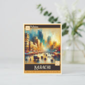 Karatschi, Pakistan | Vintage Malerei Postkarte (Stehend Vorderseite)