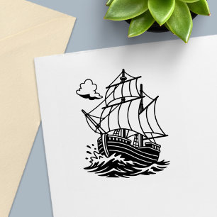 Karavellen-Holzsegelschiff stürmische See Permastempel
