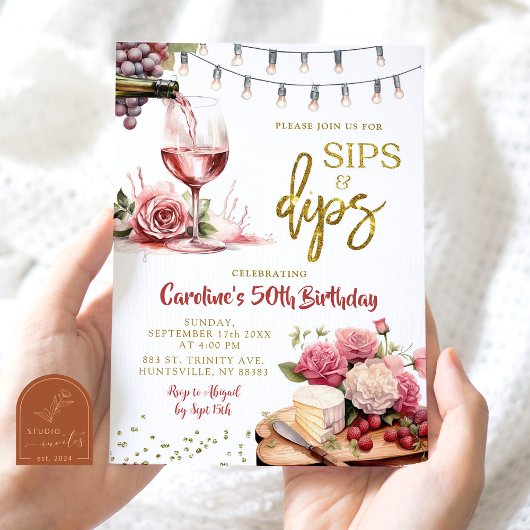 Karcuterine Erwachsene Geburtstagsparty "Sips and  Einladung