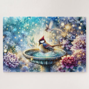 Kardinal am Vogelbad Traumhafter Garten Puzzle