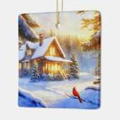 Kardinal an einem Schneetag Keramikornament (Links)