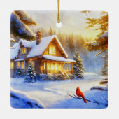 Kardinal an einem Schneetag Keramikornament (Rückseite)
