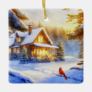 Kardinal an einem Schneetag Keramikornament