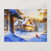Kardinal an einem Schneetag Postkarte (Vorderseite)