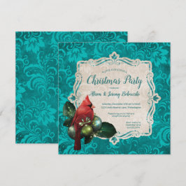 Kardinal & Aquamarin Blue Floral Weihnachten Party Einladung
