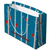 Kardinal auf Birch Trees Weihnachtsgeschenktasche Große Geschenktüte (Rückseite Schrägansicht)