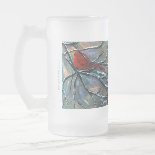 "Kardinal auf den Elchen" mattierte hohe Tasse (Links)