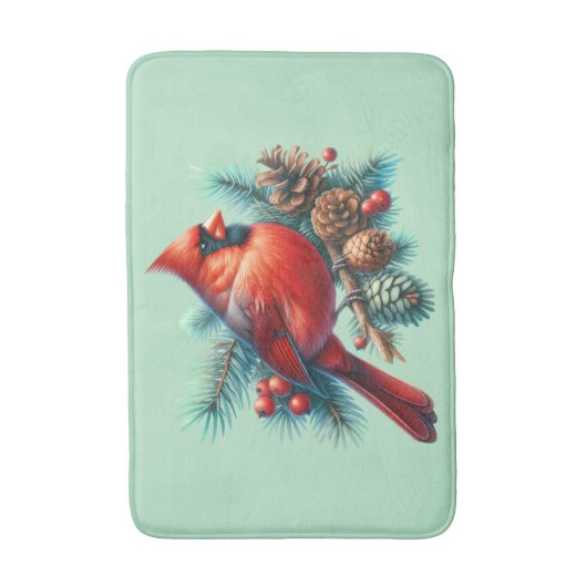 Kardinal auf der Kiefernabzweigung mit den Winterb Badematte (Vorderseite Vertikal)