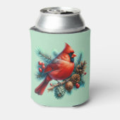 Kardinal auf der Kiefernabzweigung mit den Winterb Dosenkühler (Kanne Rückseite)