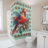 Kardinal auf der Kiefernabzweigung mit den Winterb Duschvorhang (Beispiel)