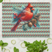Kardinal auf der Kiefernabzweigung mit den Winterb Geschirrtuch (Gefaltet)
