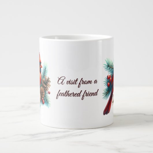 Kardinal auf der Kiefernabzweigung mit den Winterb Jumbo-Tasse (Vorderseite)