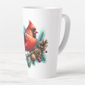 Kardinal auf der Kiefernabzweigung mit den Winterb Milchtasse (Rechte Ecke)