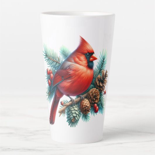 Kardinal auf der Kiefernabzweigung mit den Winterb Milchtasse (Vorderseite)