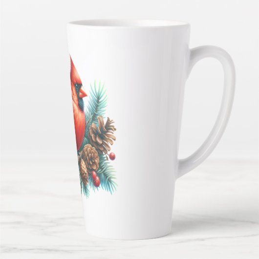 Kardinal auf der Kiefernabzweigung mit den Winterb Milchtasse (Rechts)