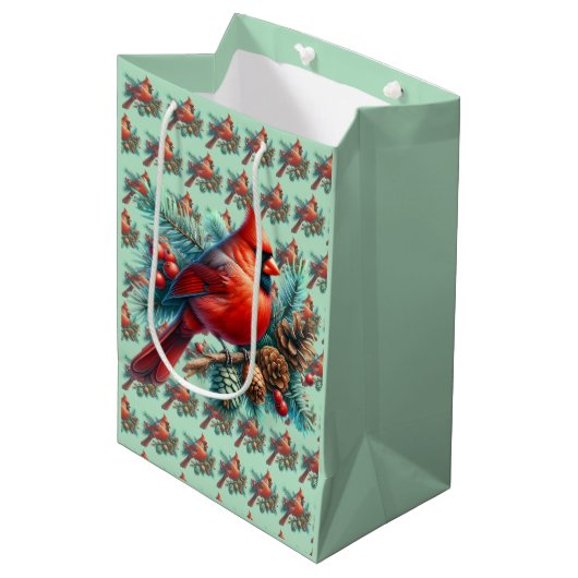 Kardinal auf der Kiefernabzweigung mit den Winterb Mittlere Geschenktüte (Vorderseite Schrägansicht)