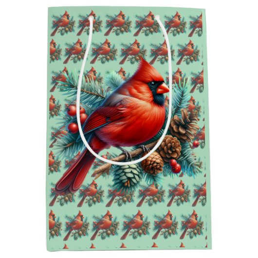 Kardinal auf der Kiefernabzweigung mit den Winterb Mittlere Geschenktüte (Vorderseite)