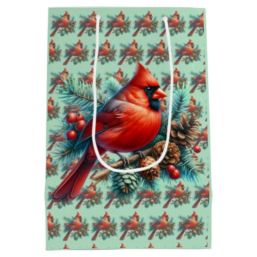 Kardinal auf der Kiefernabzweigung mit den Winterb Mittlere Geschenktüte (Rückseite)