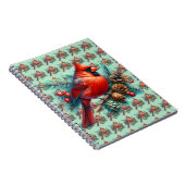 Kardinal auf der Kiefernabzweigung mit den Winterb Notizblock (Rechte Seite)