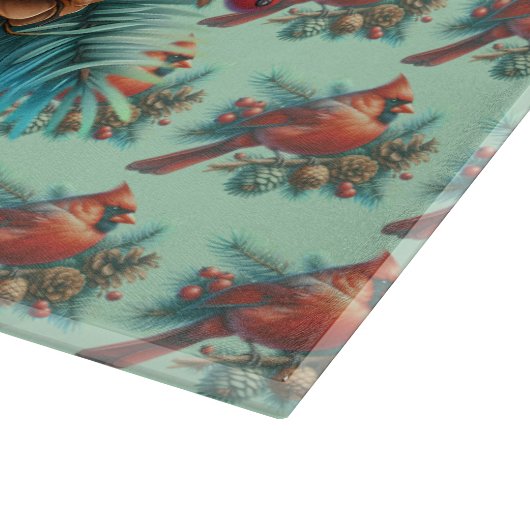 Kardinal auf der Kiefernabzweigung mit den Winterb Schneidebrett (Ecke)