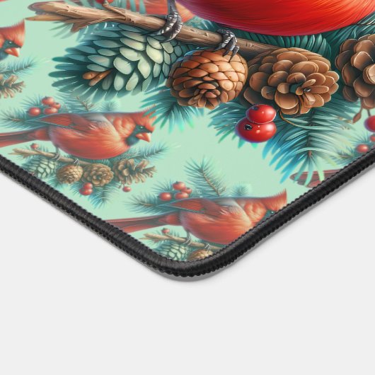 Kardinal auf der Kiefernabzweigung mit den Winterb Schreibtischunterlage (Ecke)