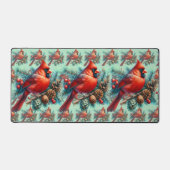 Kardinal auf der Kiefernabzweigung mit den Winterb Schreibtischunterlage (Vorderseite)