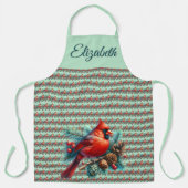 Kardinal auf der Kiefernabzweigung mit den Winterb Schürze (Vorderseite)