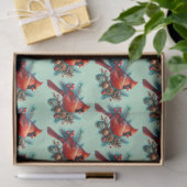 Kardinal auf der Kiefernabzweigung mit den Winterb Seidenpapier (Geschenk)