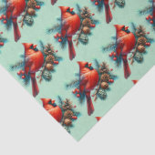 Kardinal auf der Kiefernabzweigung mit den Winterb Seidenpapier (Detail)