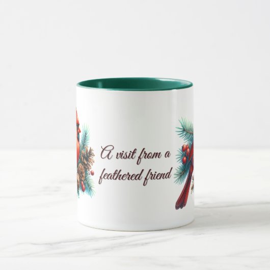 Kardinal auf der Kiefernabzweigung mit den Winterb Tasse (Zentrum)