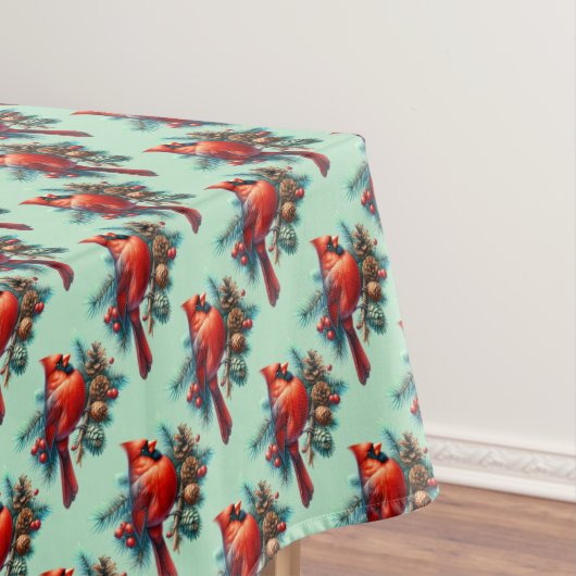 Kardinal auf der Kiefernabzweigung mit den Winterb Tischdecke (Beispiel)