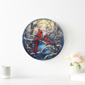 Kardinal auf der Schneedecke Große Wanduhr (Zuhause)